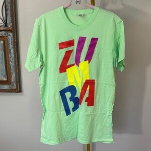Zumba Fitness Neon Mint Tee with Multicolor Graphic Letters M/L